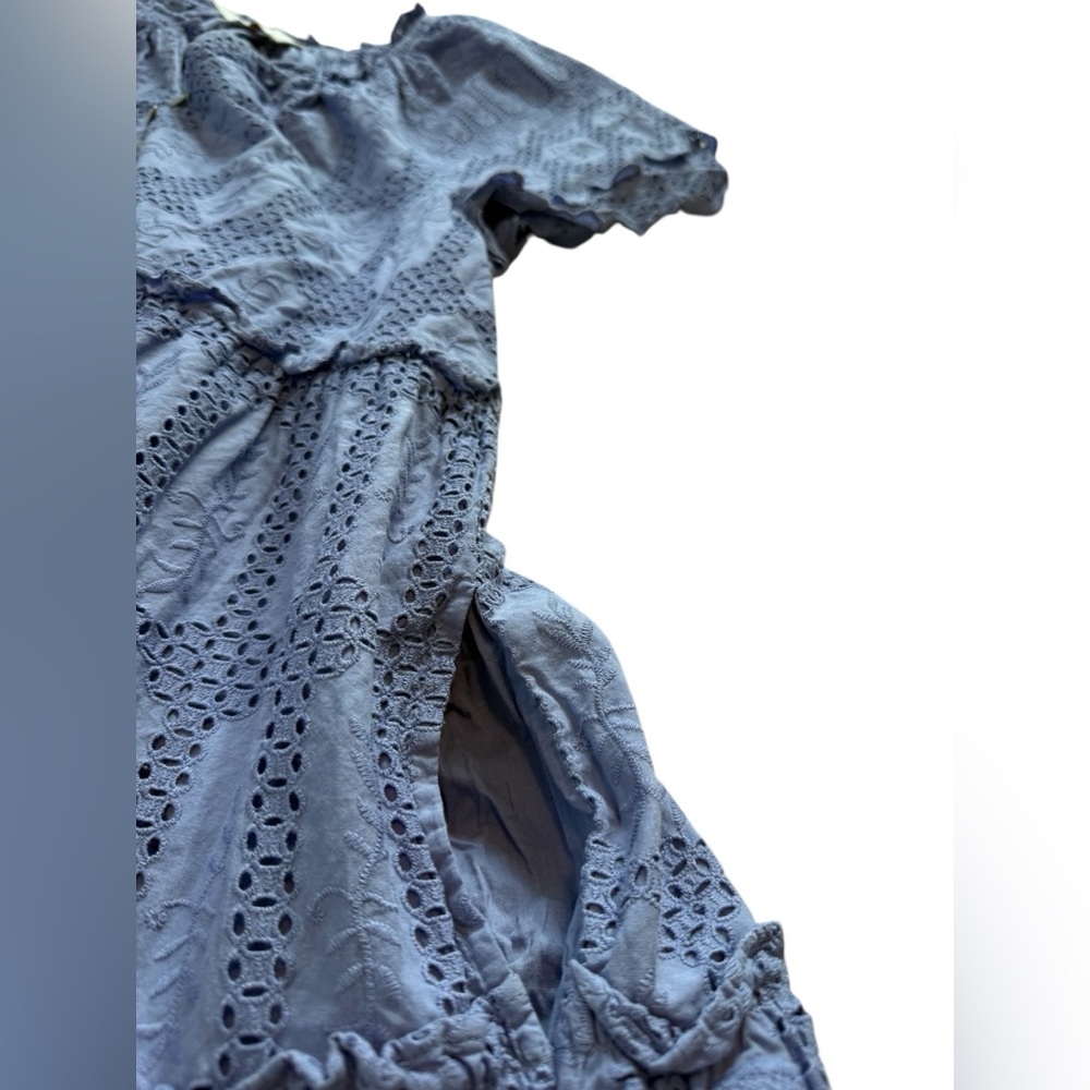 Cleobella Alma Embroidered Pointelle Mini Dress in a Blue/Purple Size Large - Picture 7 of 11